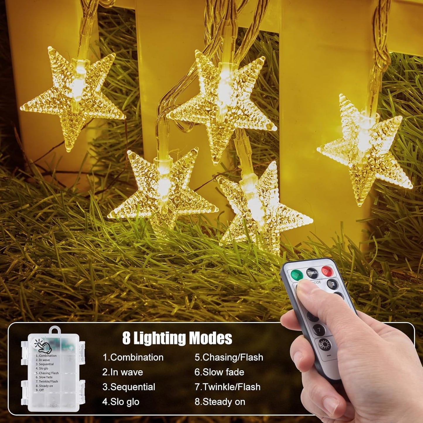 Brightown Star String Lights – Holiday and Christmas Gift for Teens and College Students, Dorm Ready Battery Star Lights with Remote