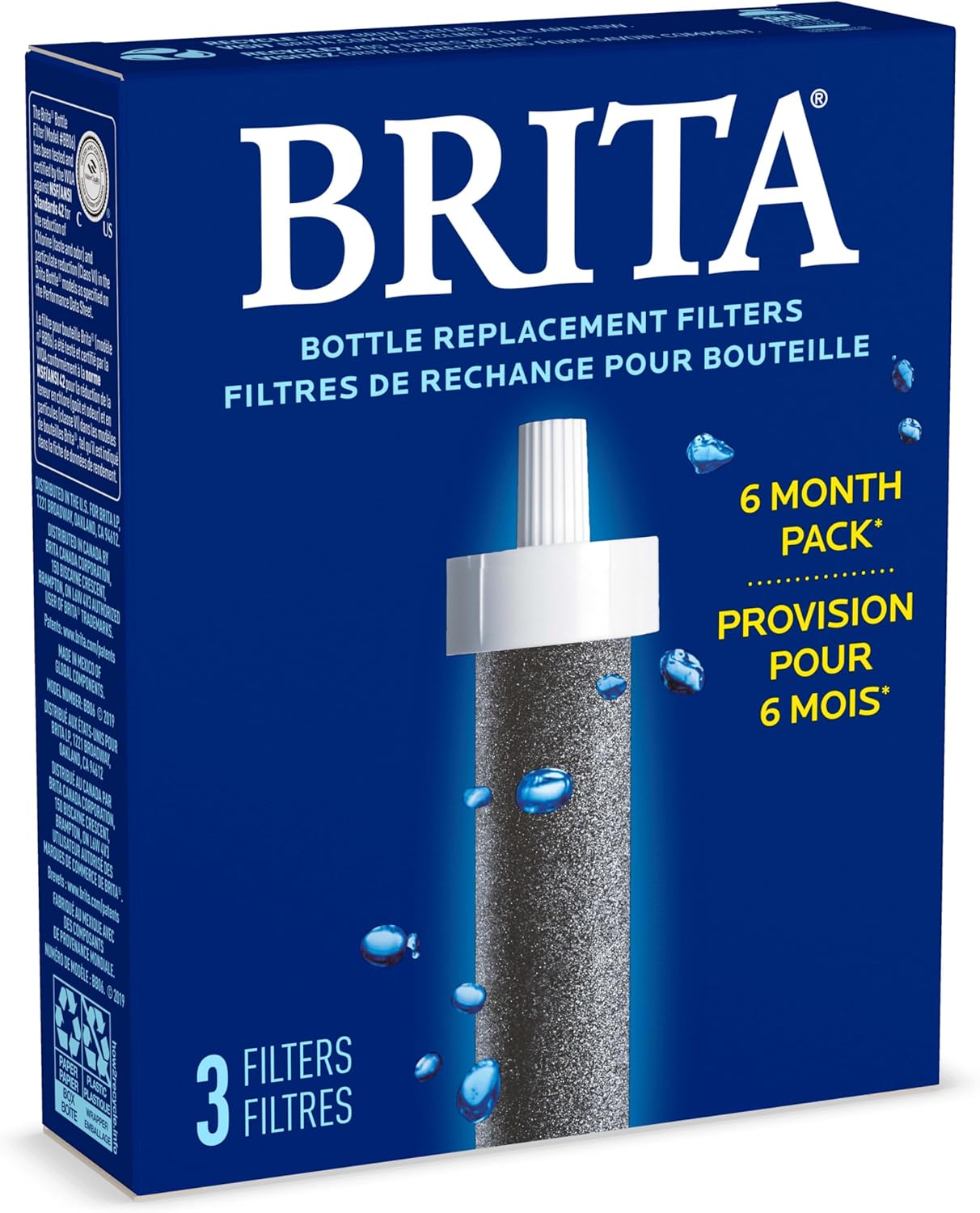 Brita Water Bottle Filter Cartridges – Electrolyte-Preserving Hydration for Health-Conscious Drinkers, BPA-Free, 3-Pack