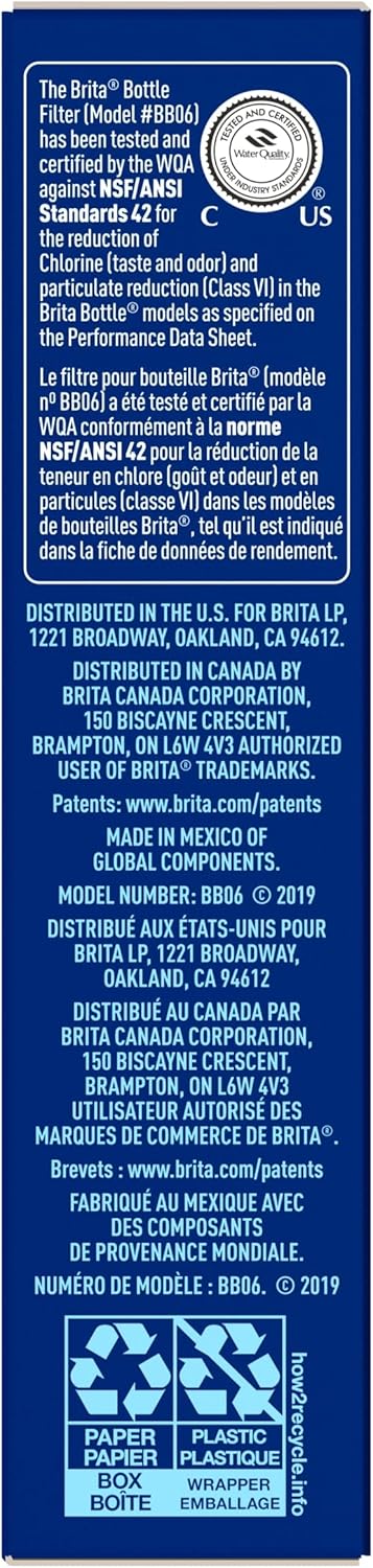 Brita Water Bottle Filter Cartridges – Electrolyte-Preserving Hydration for Health-Conscious Drinkers, BPA-Free, 3-Pack