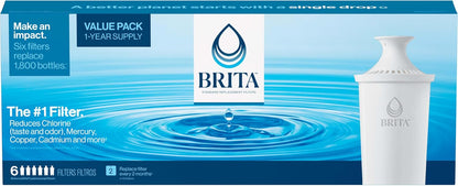 Brita Water Filter for Pitchers and Dispensers – Long-Lasting 6-Pack for Lower-Waste, Greener Kitchens