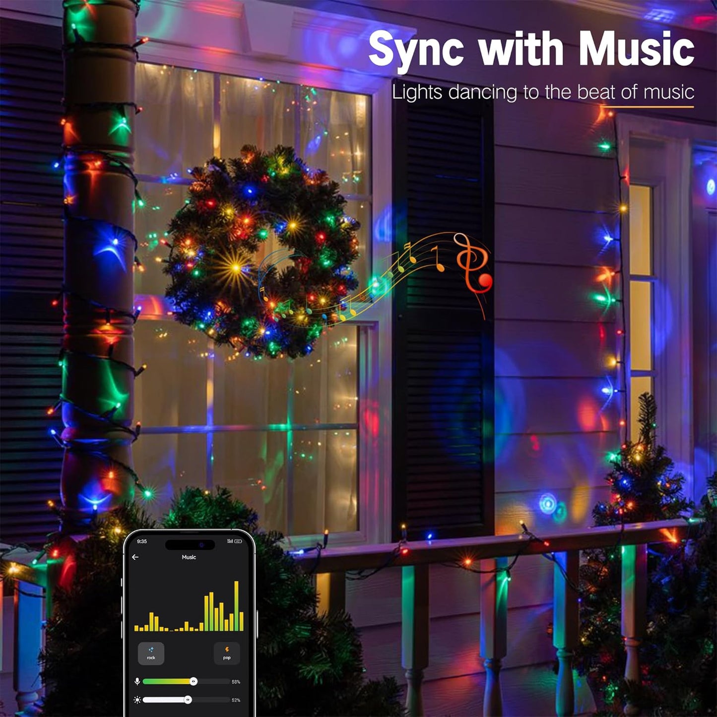 BrizLabs Color Changing Smart Christmas Lights – Balcony and Patio Party Lights, 98ft 300 LED Weatherproof Voice Controlled Multicolor Set
