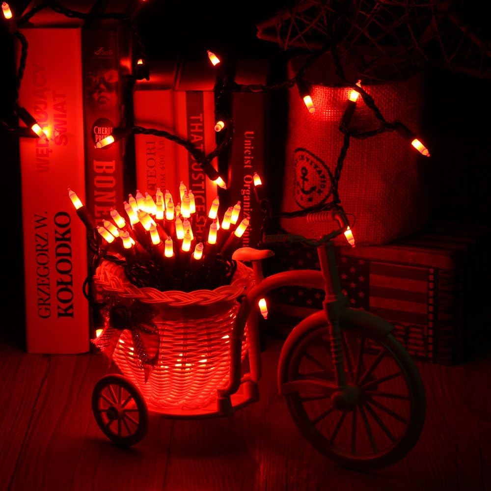 Brizled Orange Incandescent Halloween Lights – Playroom and Kids Bedroom Glow, 100 Mini Bulbs on Black Wire for Spooky Family Friendly Decor