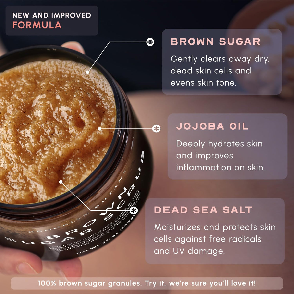Brooklyn Botany Brown Sugar Body Scrub – Clean Design Exfoliator for Clutter-Free Bathroom Counters