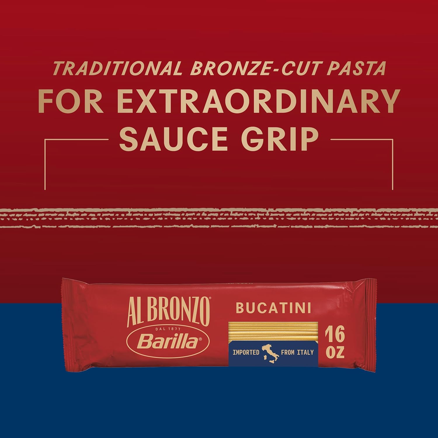 bucatini shape — long, thick hollow strands ideal for capturing chunky and creamy sauces
