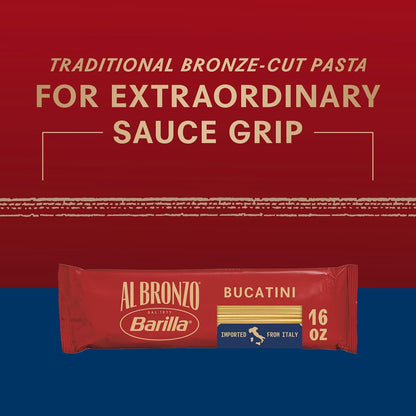 bucatini shape — long, thick hollow strands ideal for capturing chunky and creamy sauces