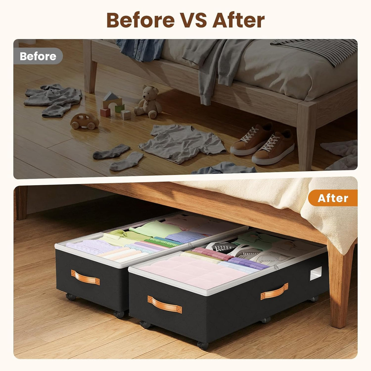Budding Joy 80L Adjustable Under Bed Organizer – Kids' Closet Solution for Seasonal Wardrobe Rotation