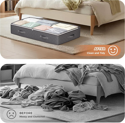 Budding Joy 95L Under Bed Storage Bins, 4 Pack Grey Underbed Organizer for Bedroom Closet and Living Room Decor