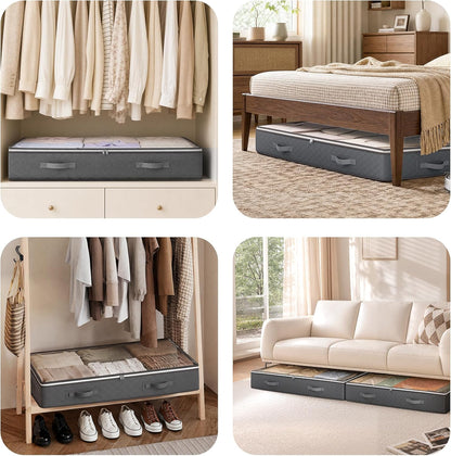 Budding Joy 95L Under Bed Storage Bins, 4 Pack Grey Underbed Organizer for Bedroom Closet and Living Room Decor