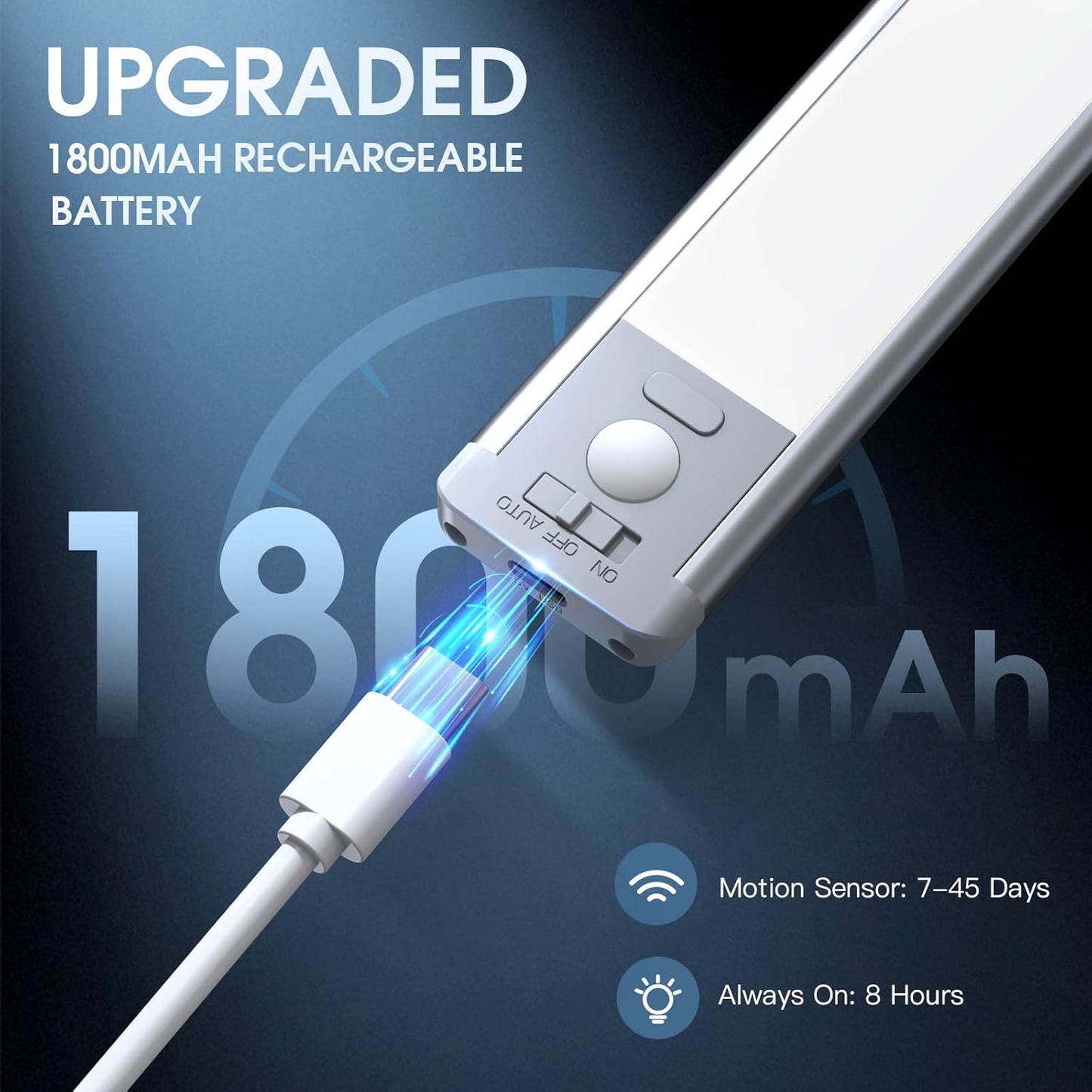 built-in 1800mah usb-c rechargeable battery (7-30 days motion / 8h always-on)