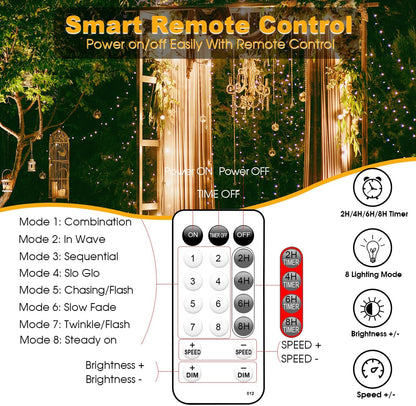 built-in 2h/4h/6h/8h timer controlled via included remote
