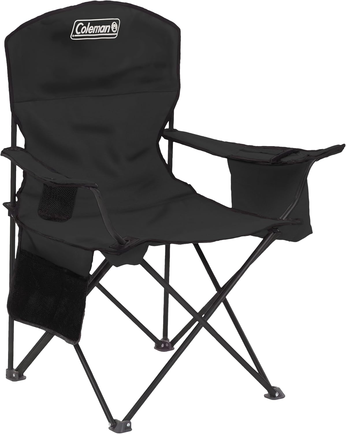built-in 4-can insulated cooler (coleman cold) integrated into the armrest