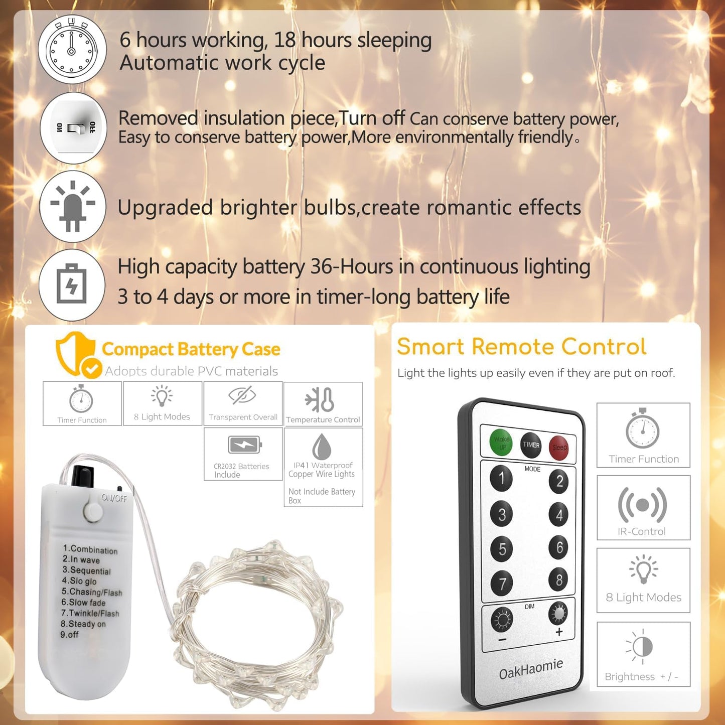 built-in 6-hour on / 18-hour off auto timer