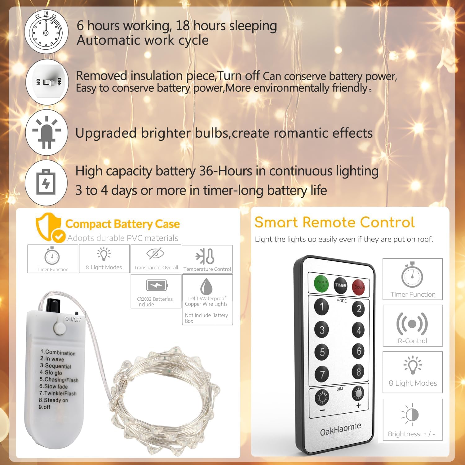 built-in 6-hour on / 18-hour off auto timer