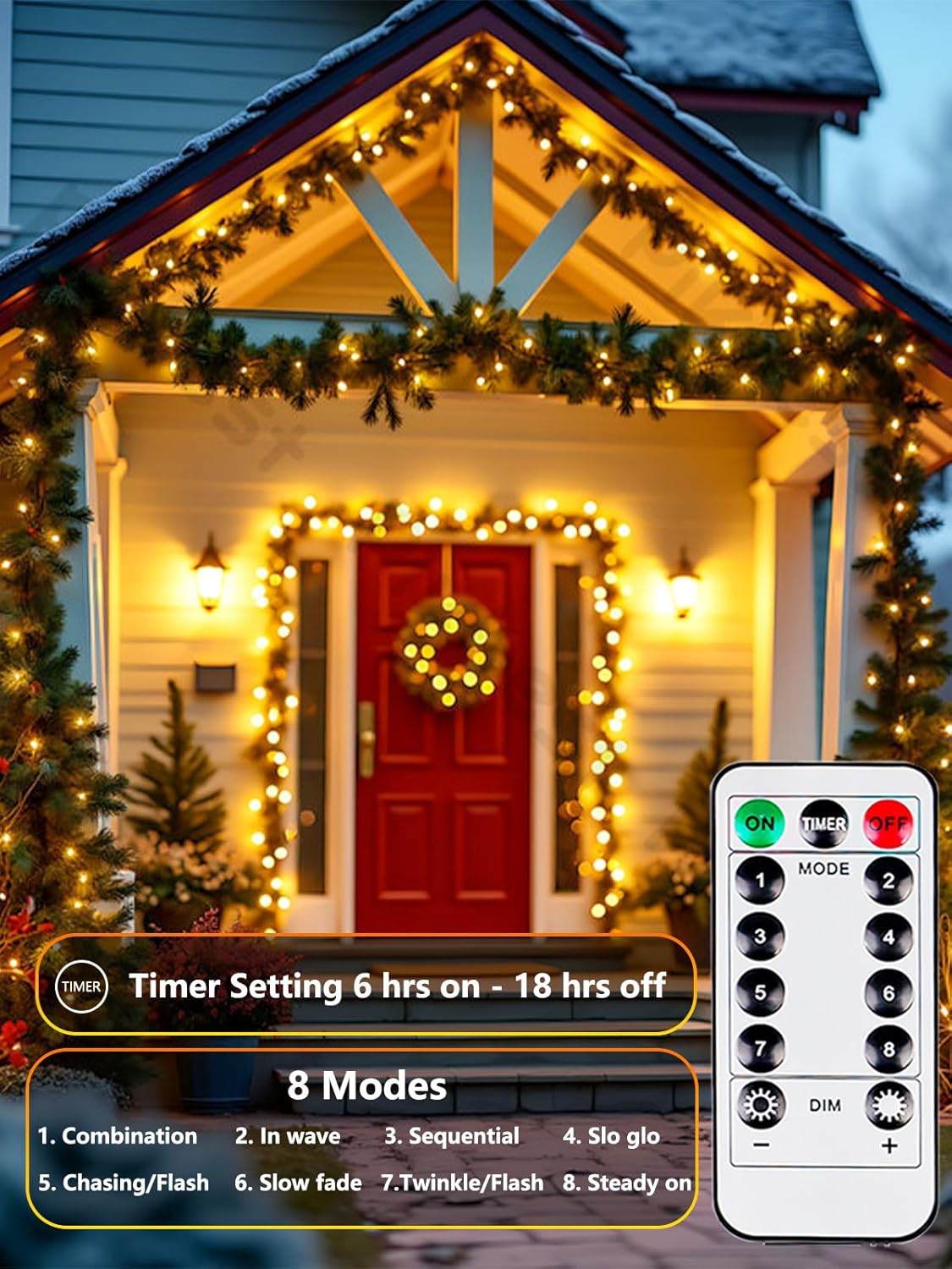 built-in 6-hour on / 18-hour off timer with 10-level brightness dimming via remote