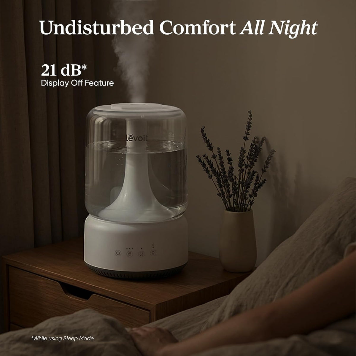 built-in aroma diffuser for essential oils, auto shut-off, and touch controls
