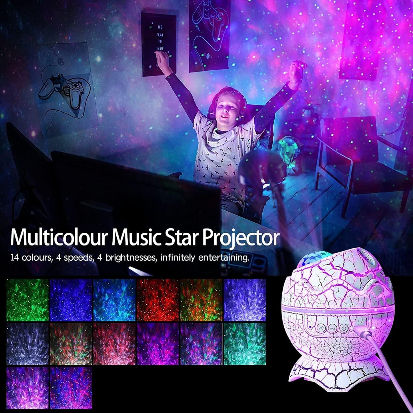 built-in bluetooth music speaker with rhythm-reactive light flashing