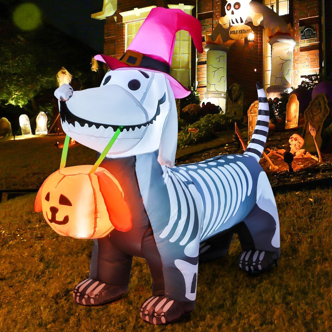 GOOSH Cute Skeleton Puppy Halloween Blow Up for Kids' Room, Backyard, and Family-Friendly Trick-or-Treat Night