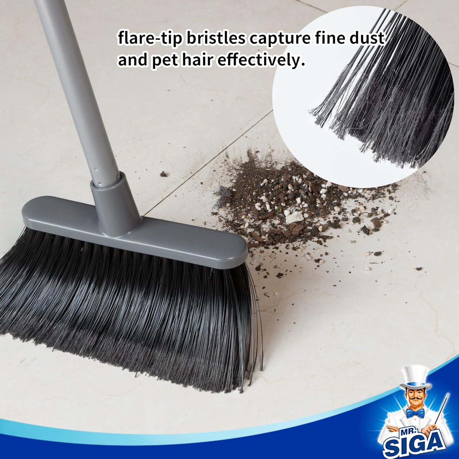 built-in comb teeth on the dustpan edge for cleaning hair from the broom