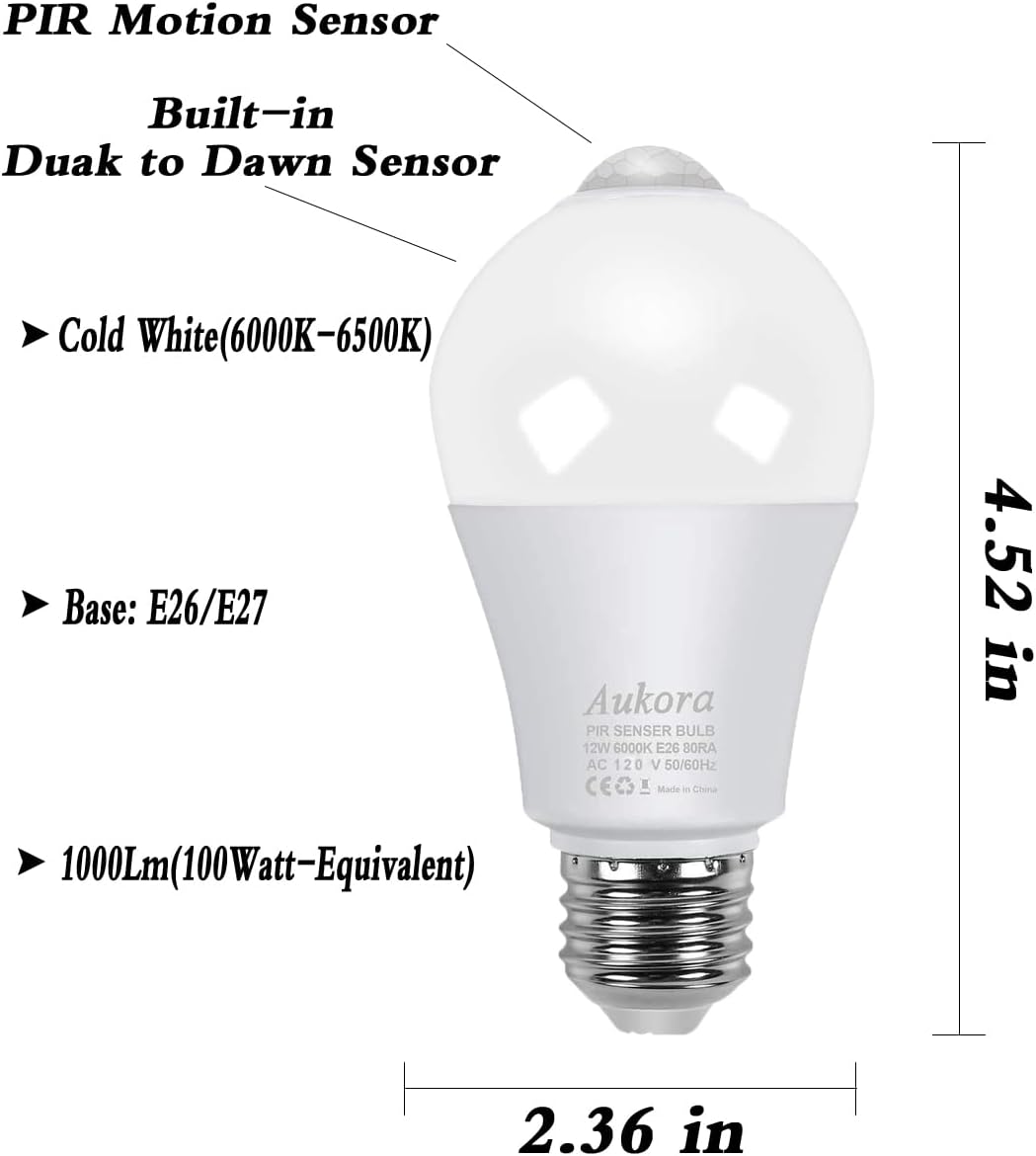 built-in dusk-to-dawn light sensor (activates below ~15 lux, deactivates above ~40 lux)