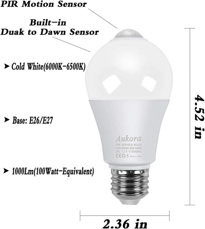 built-in dusk-to-dawn light sensor (activates below ~15 lux, deactivates above ~40 lux)