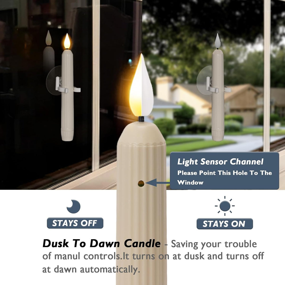 built-in dusk-to-dawn light sensor with a small sensor hole aligned toward the window