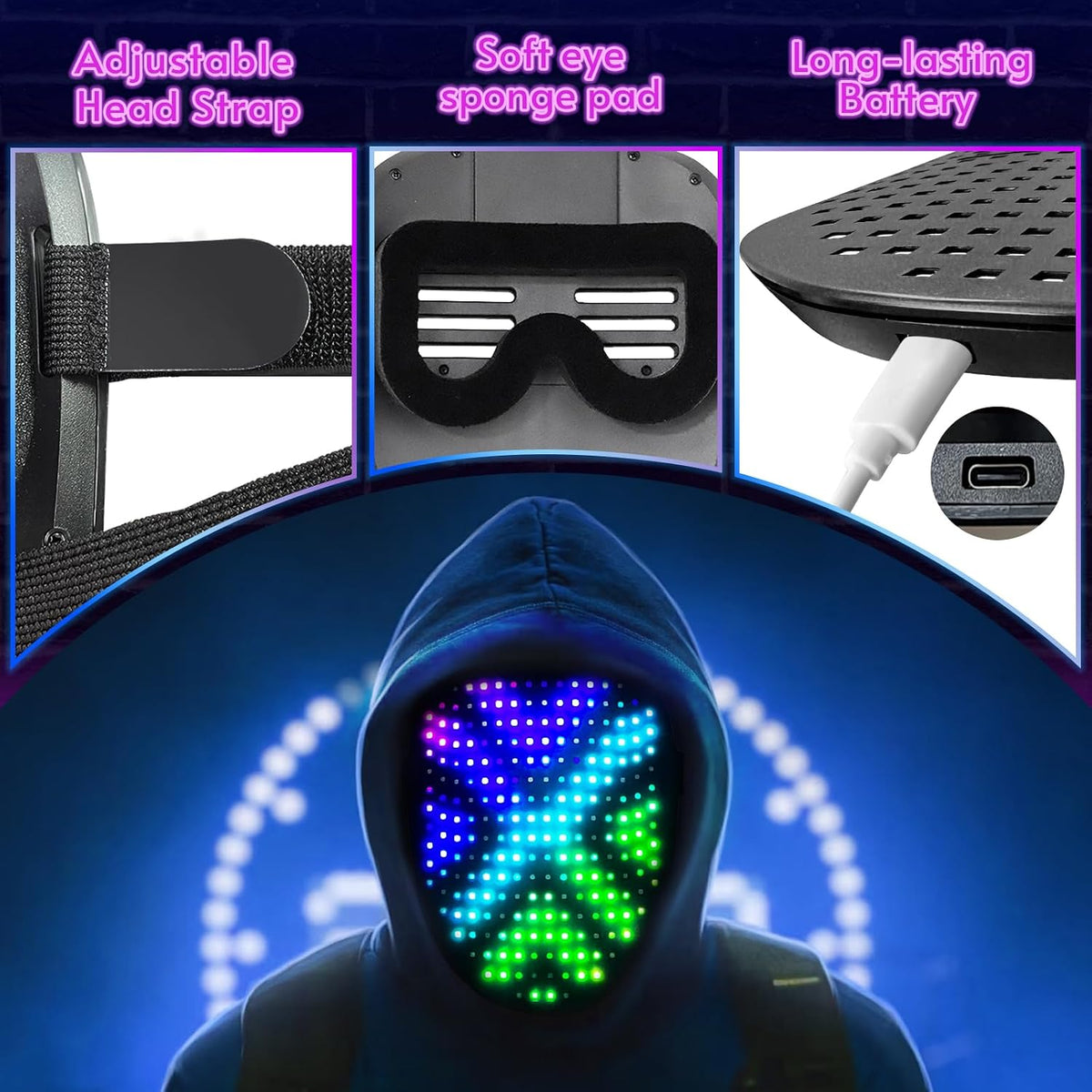 Led Mask Halloween Costume Mask with Gesture Sensing, Kids Toys Gifts
