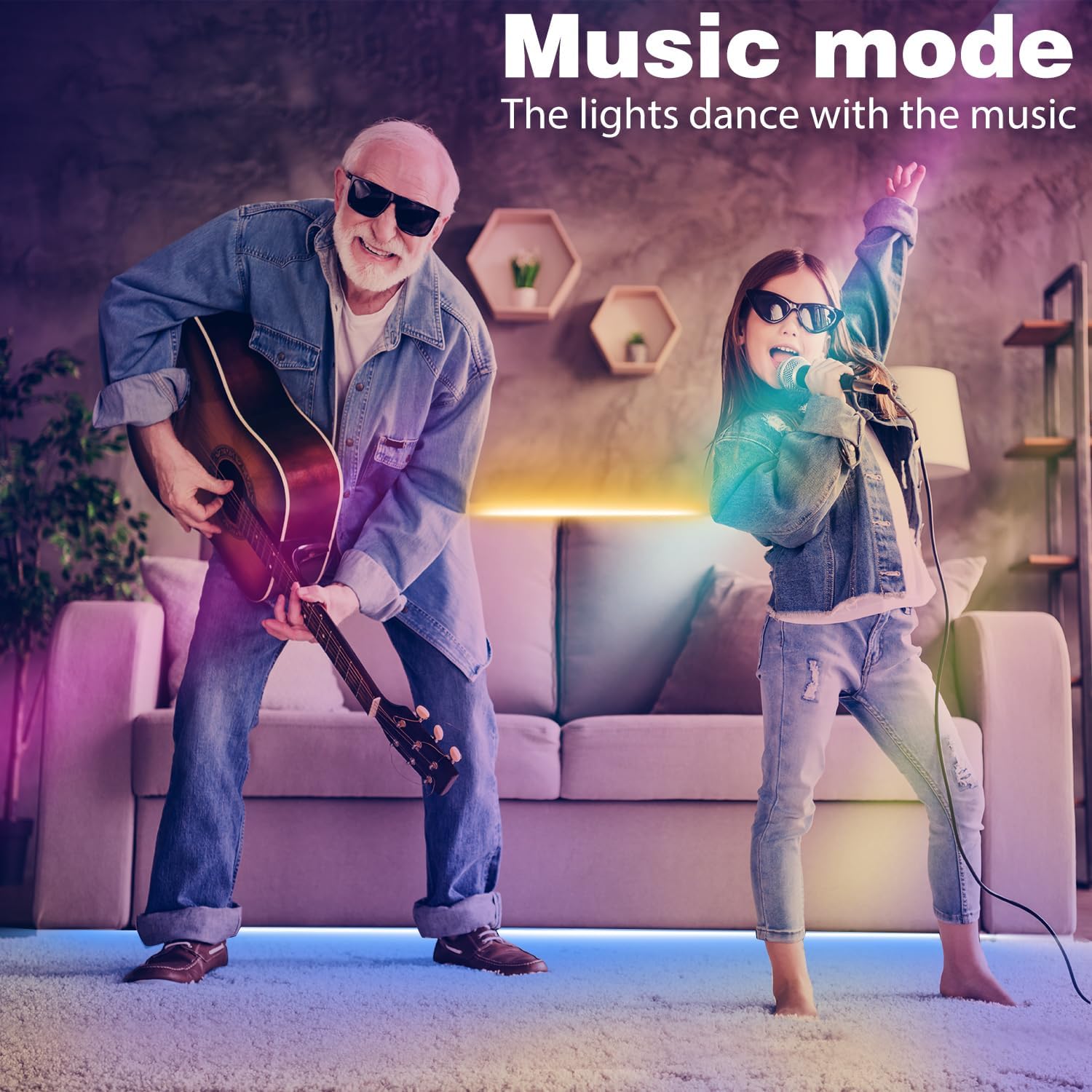 built-in high-sensitivity music sensor with auto-match and multiple dynamic lighting modes