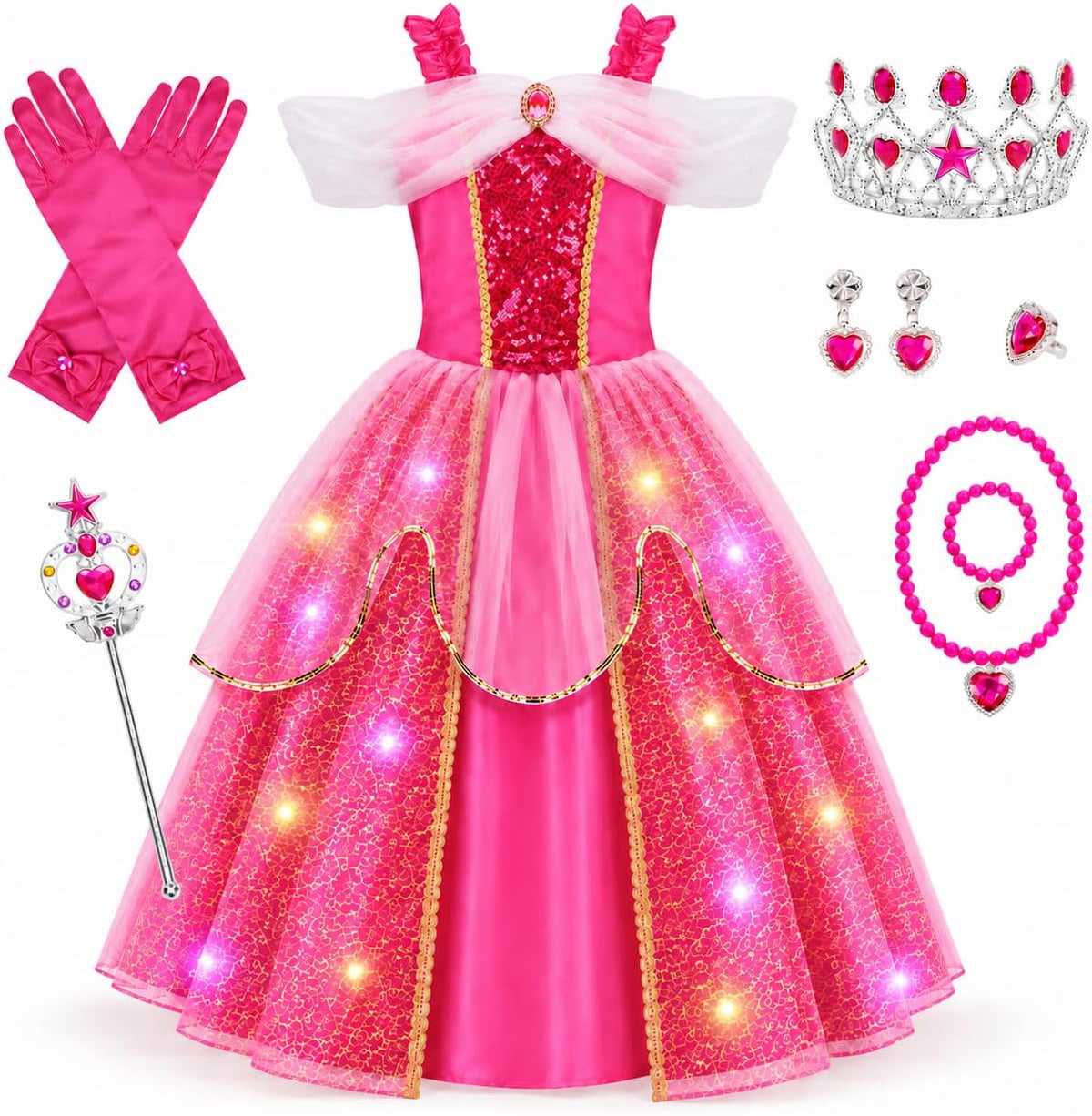 built-in led lighting concealed beneath layered tulle skirt for shimmer effect