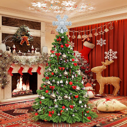 built-in led projector with auto-rotating motor that casts moving snowflakes on the ceiling