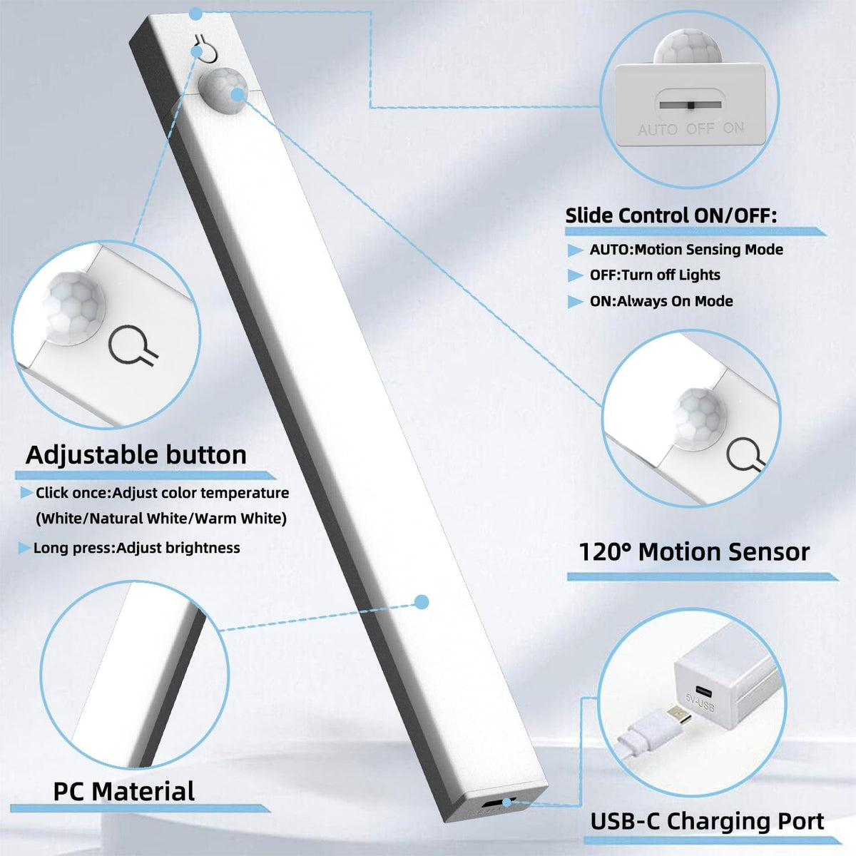 LuminWick Under Cabinet LED – Flameless Motion-Activated Safety Light for Bedside Nightstands and Bathroom Vanities