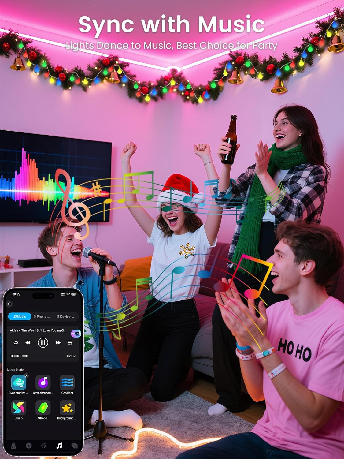 built-in microphone for music-sync mode that pulses lights to ambient sound