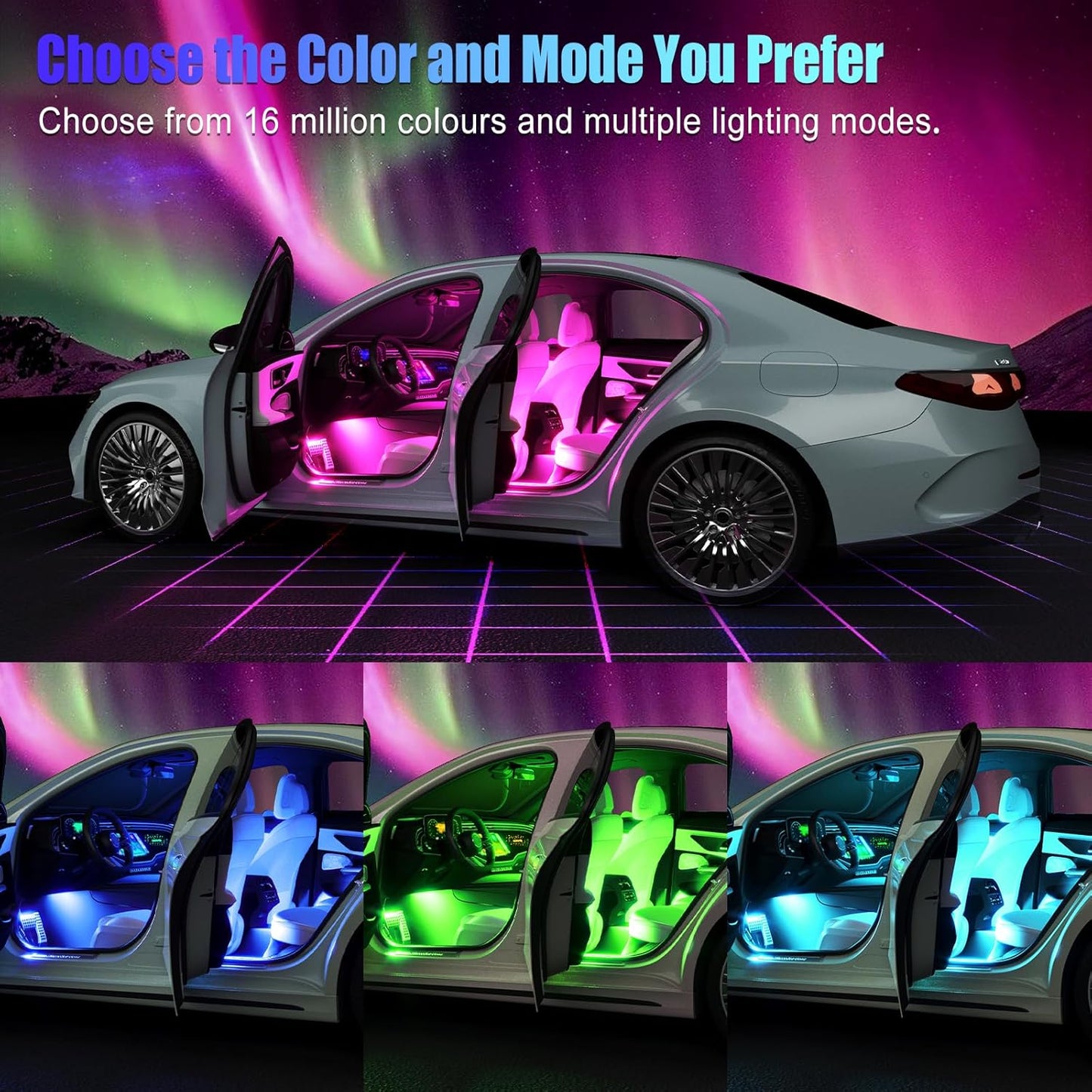 built-in microphone for real-time music synchronization with any audio playing in the vehicle