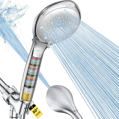 built-in multi-layer shower filter (kdf 55, vitamin c balls, activated carbon, calcium sulfite)
