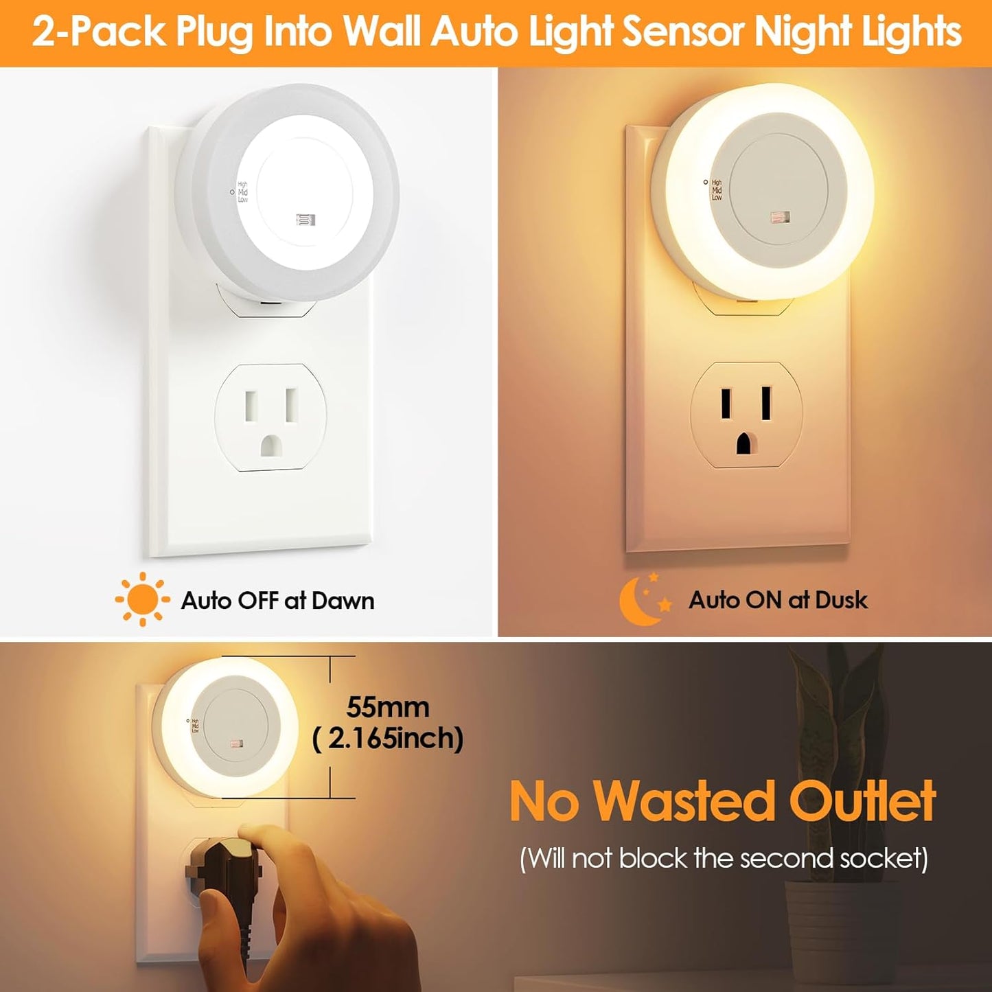built-in photocell dusk-to-dawn auto on/off sensor