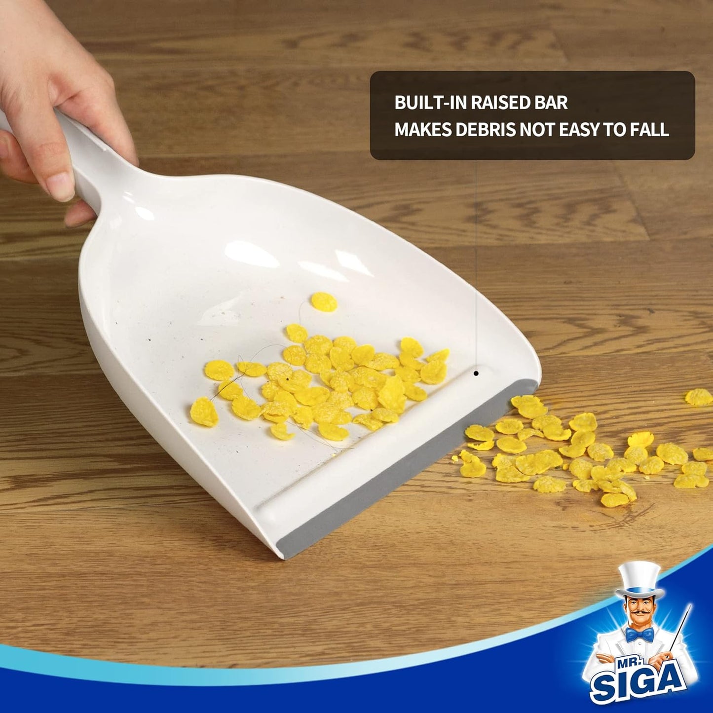 built-in raised debris bar to keep contents inside the pan