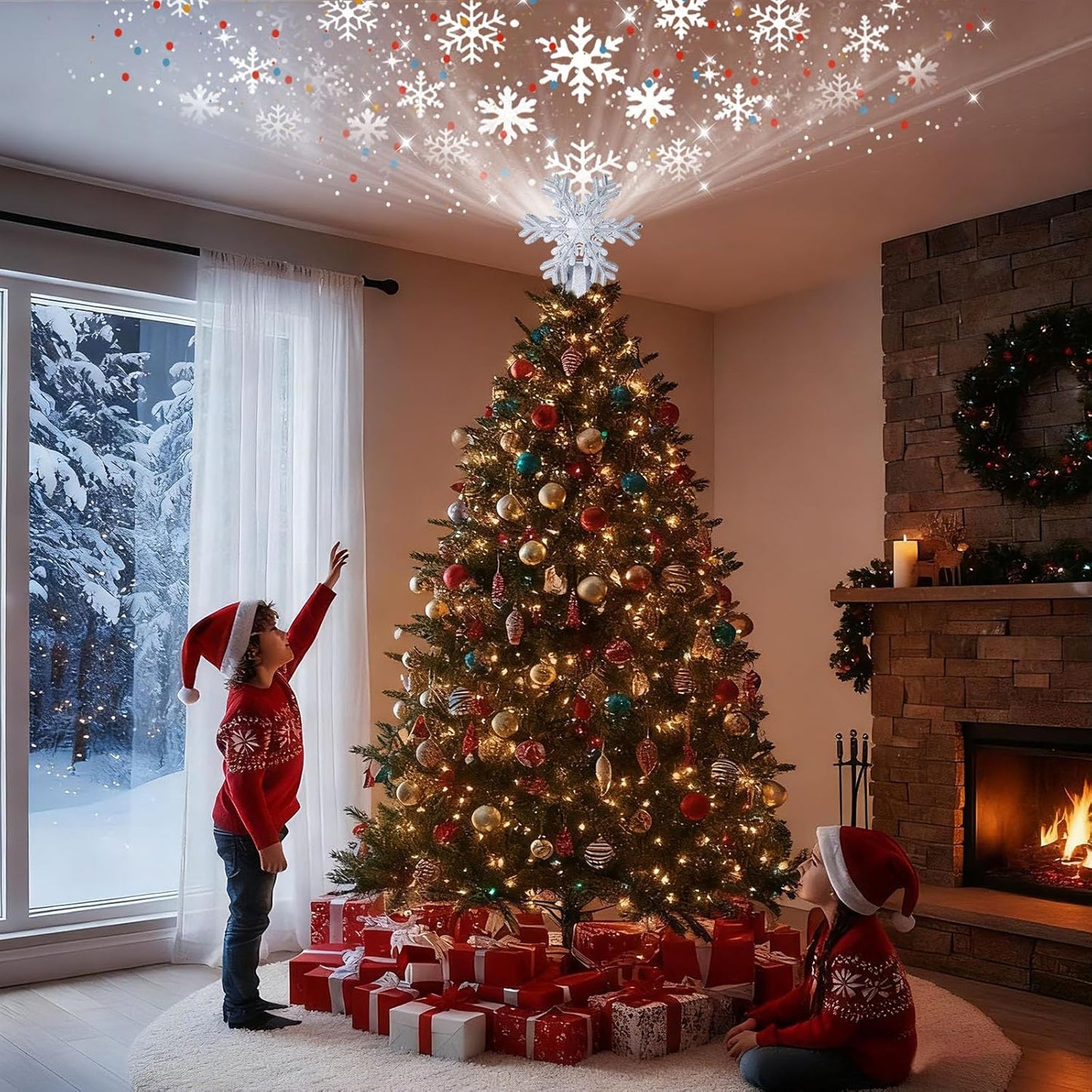 built-in rotating motor that spins the snowflake while illuminated