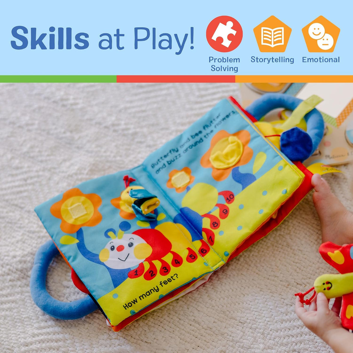 built-in side handles and included clear storage tote for portable play
