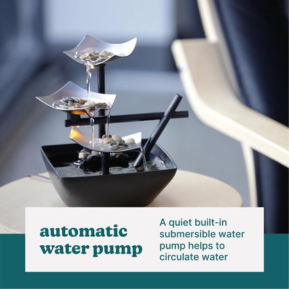 Homedics Tabletop Water Fountain – Yoga Room and Wind-Down Decor, Soothing Cascade for Breathing Exercises and Restful Sleep