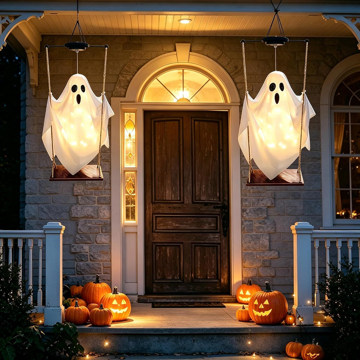 Auto On Off Halloween Ghost – Solar Dusk to Dawn Swing Ghost for Worry Free Family Decorating