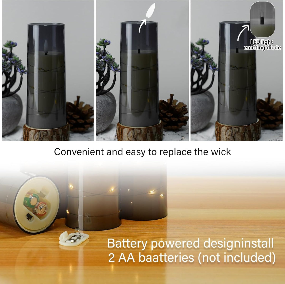 built-in timer that automatically turns the candles on and off at the same time each day