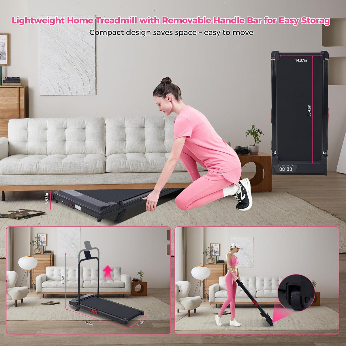 built-in transport wheels and 3.82-inch folded height for under-furniture storage