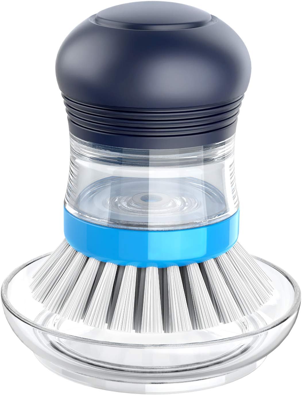 built-in twist-to-fill soap reservoir with push-button top dispensing