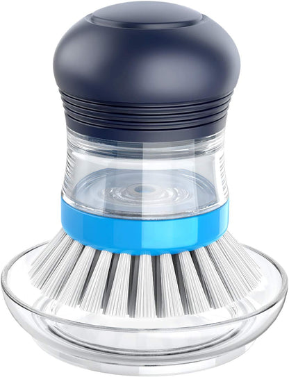 built-in twist-to-fill soap reservoir with push-button top dispensing
