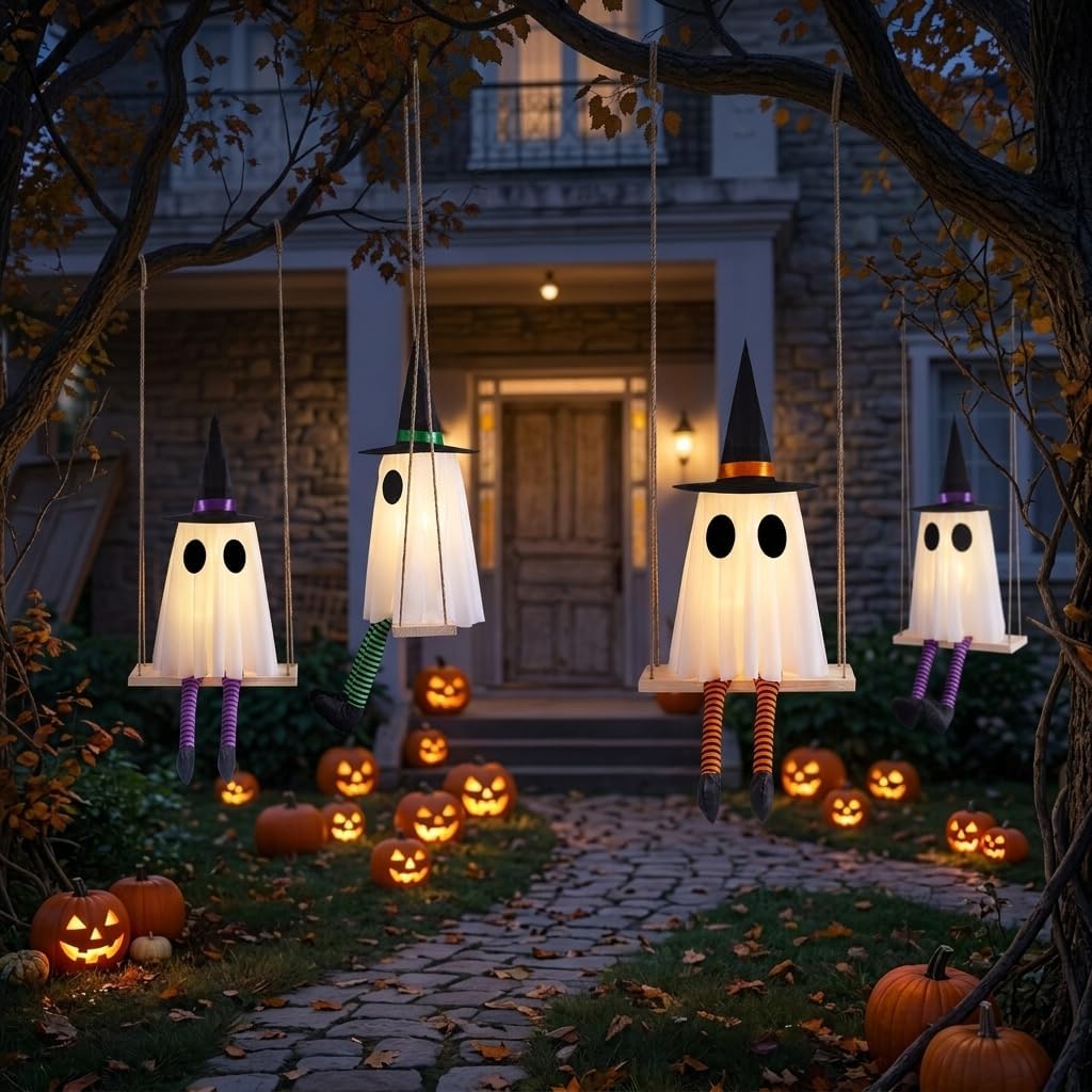 Lumirora Halloween Ghost Decor – No Fire Risk Battery LED Display for Porch, Mantel, and Yard
