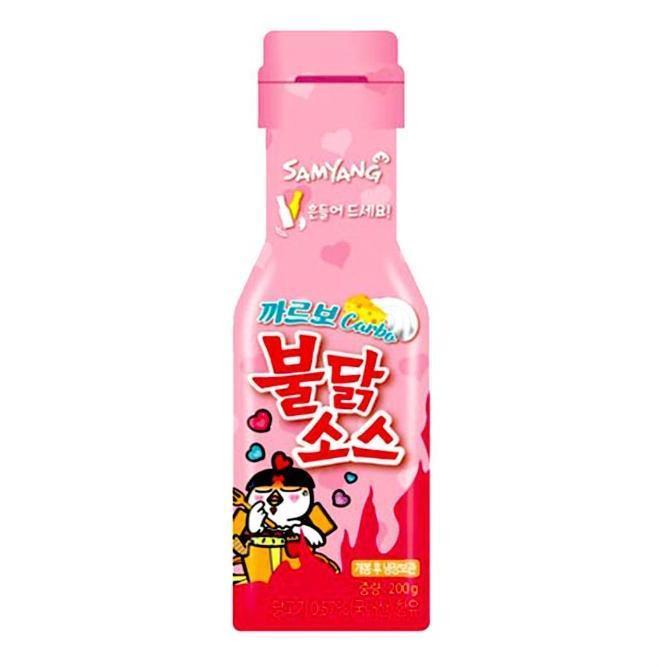 buldak-branded spicy chicken sauce in squeezable bottle container