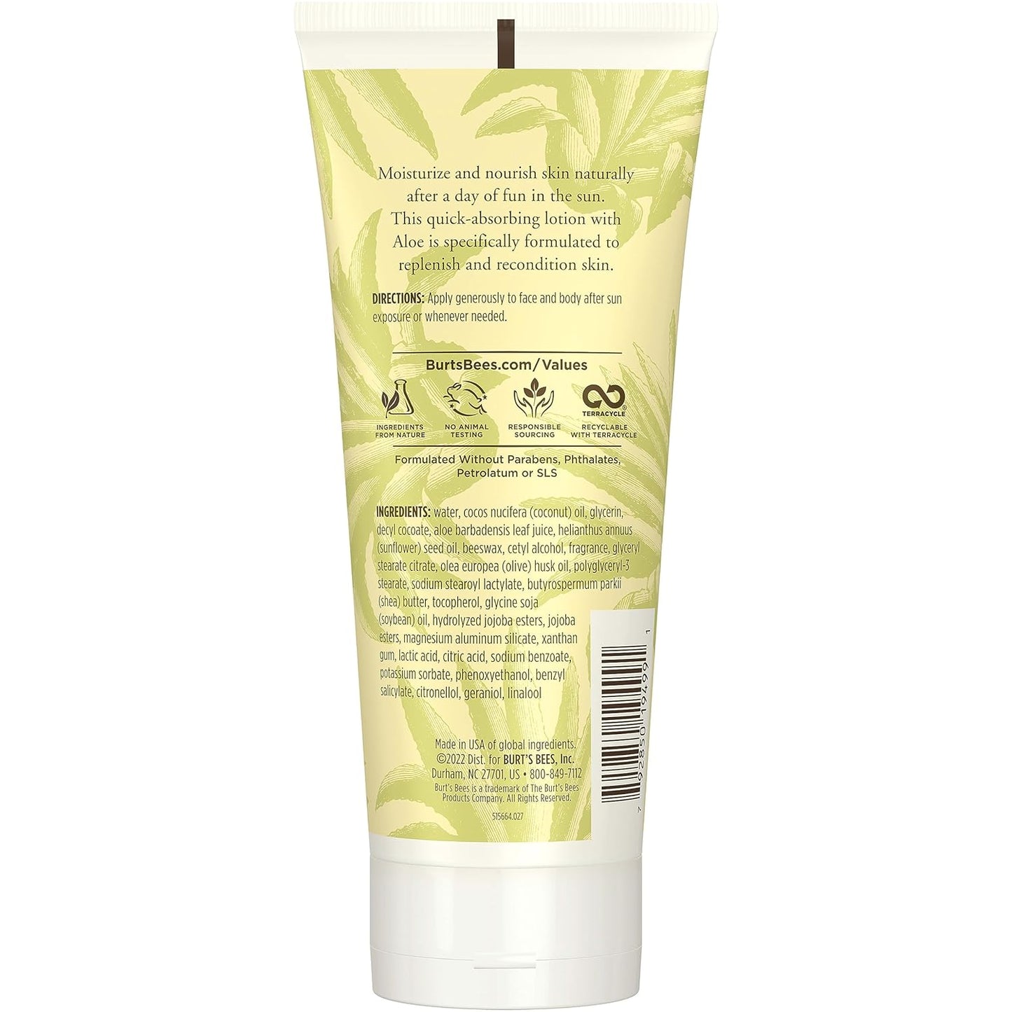 Burt's Bees After Sun Lotion with Aloe Vera & Coconut Oil - Clean Label Lotion for Less-Is-More Bathroom Counters