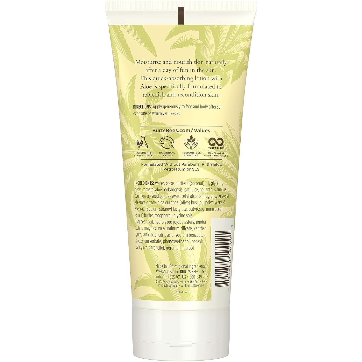 Burt's Bees After Sun Lotion with Aloe Vera & Coconut Oil - Clean Label Lotion for Less-Is-More Bathroom Counters