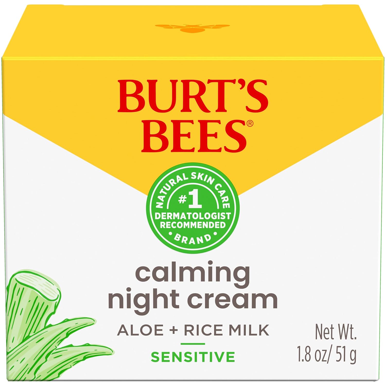 Burt's Bees Aloe and Rice Milk Night Moisturizer – 98.8% Natural Sensitive Skin Care Gift for Friends Building a Clean Beauty Routine