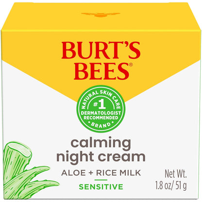 Burt's Bees Aloe and Rice Milk Night Moisturizer – 98.8% Natural Sensitive Skin Care Gift for Friends Building a Clean Beauty Routine