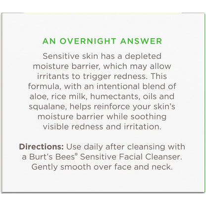 Burt's Bees Aloe and Rice Milk Night Moisturizer – 98.8% Natural Sensitive Skin Care Gift for Friends Building a Clean Beauty Routine